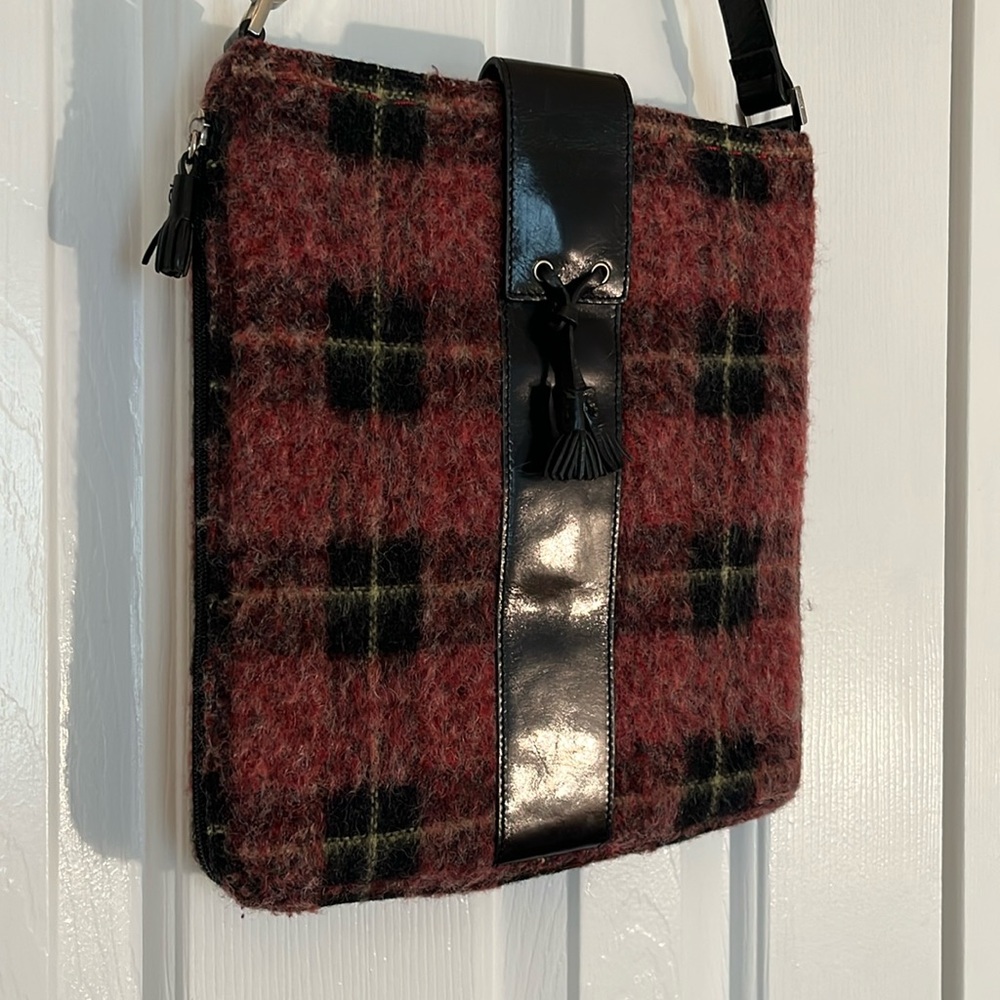 Cole Haan Wool and Leather Plaid Shoulder Bag
